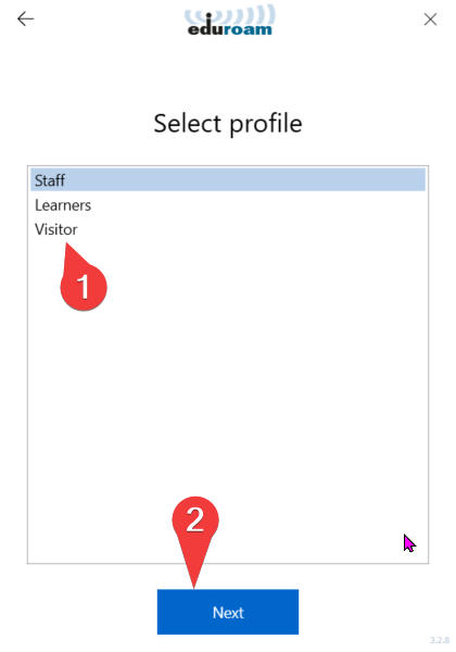 Eduroam Step 5. Click on the user group that relates to you.